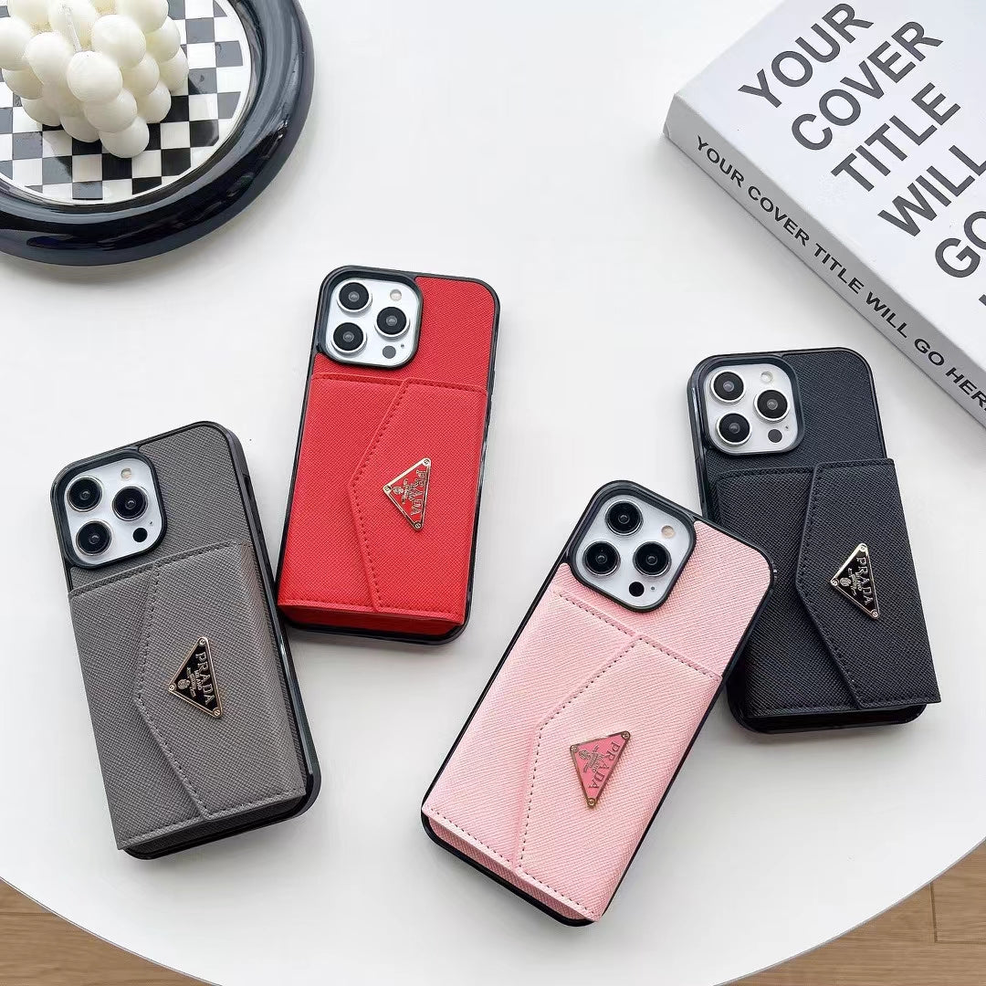 Prada Luxury iPhone Case with Card Holder - Designer Edition