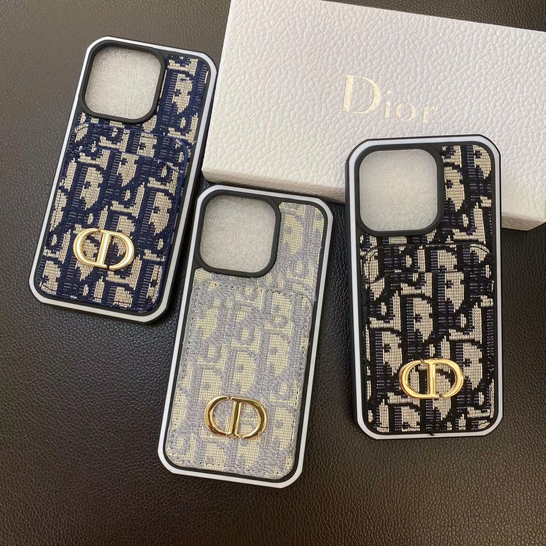 Luxurious Chic Lady Dior iPhone Case with Card Holder – Elegant black design