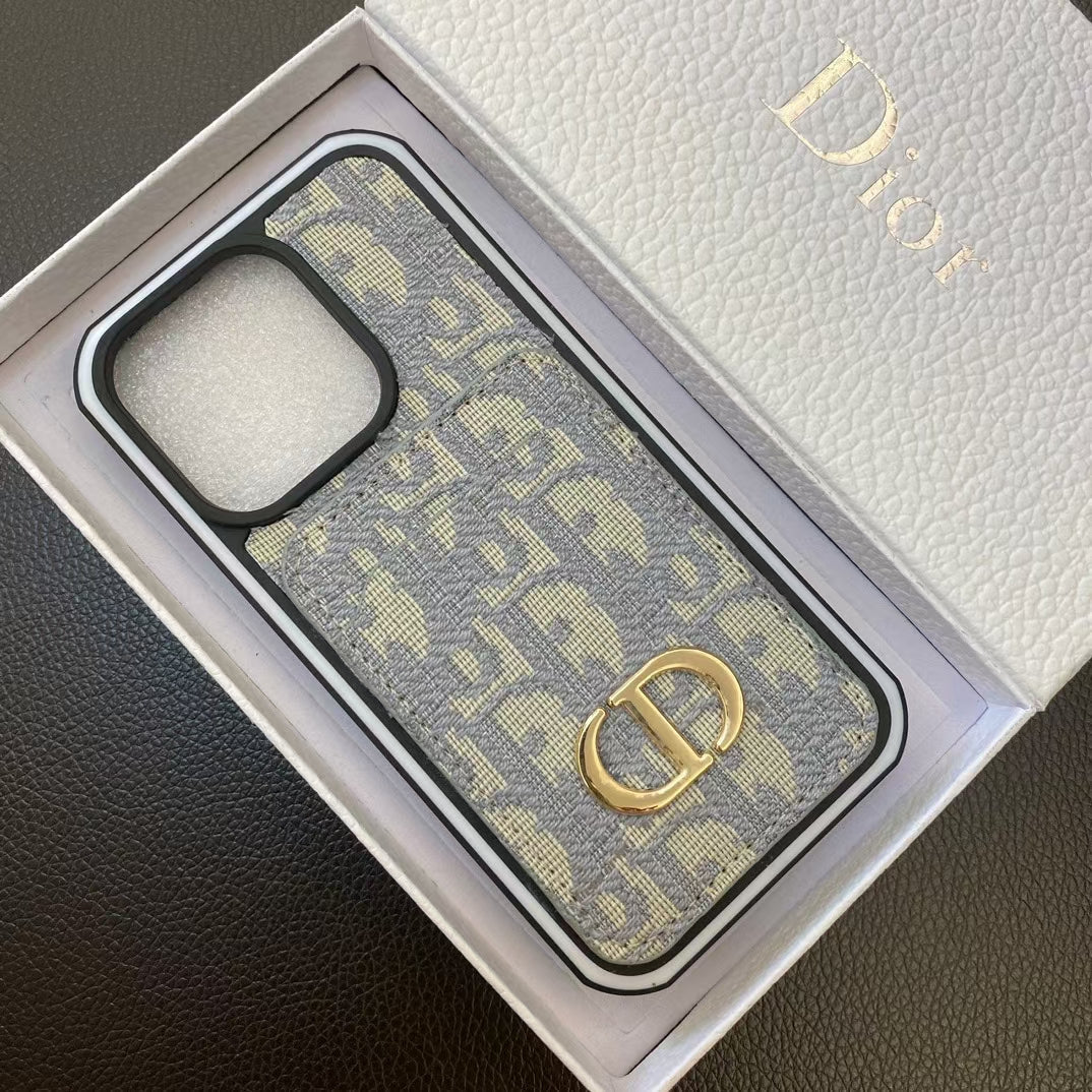 Luxurious black Lady Dior iPhone Case with card holder – Perfect for modern women