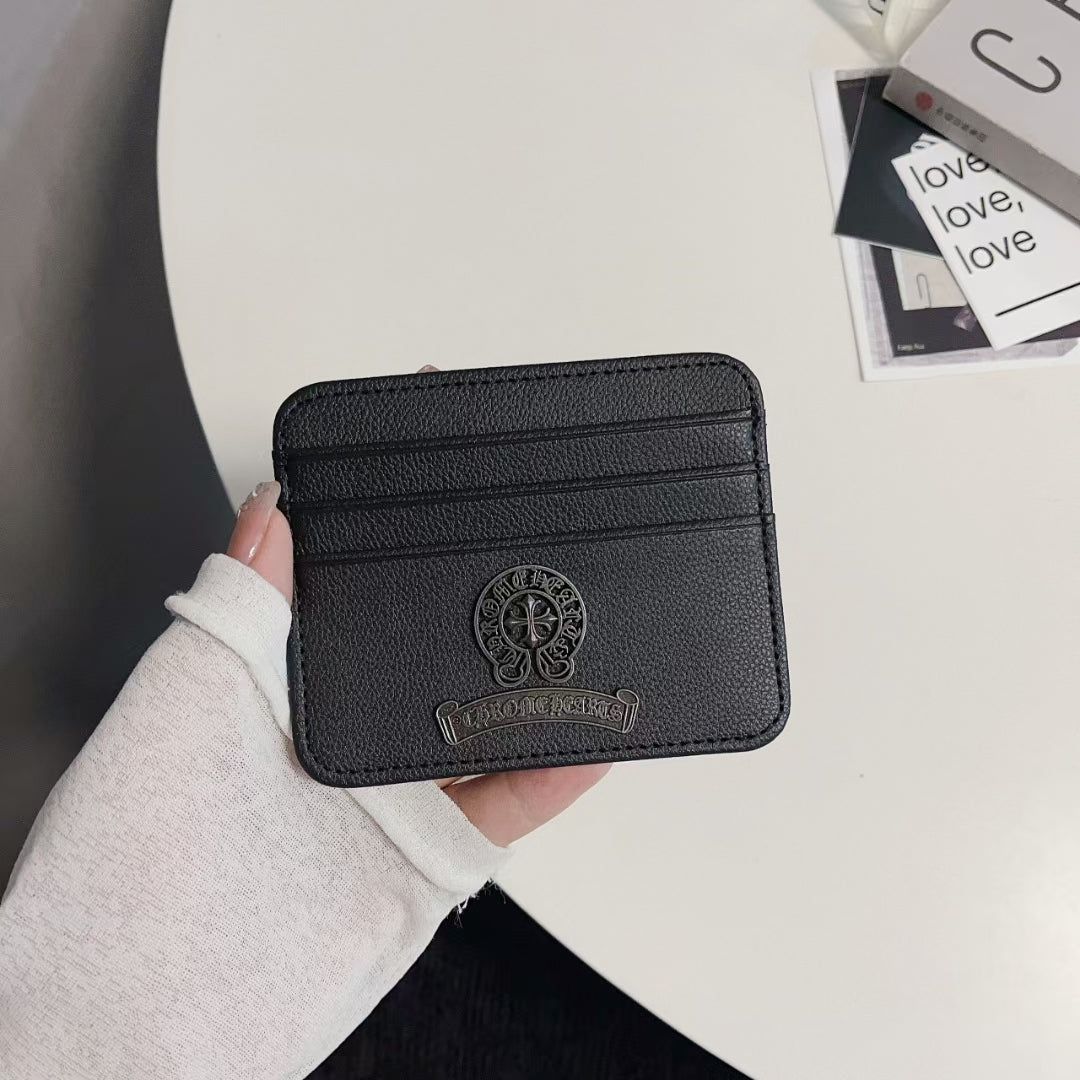 Chrome Hearts Classic Slim Card Holder Wallet in black leather, front angle view