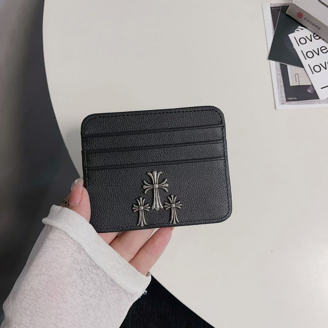 Chrome Hearts Classic Slim Card Holder Wallet in hand, demonstrating size and scale