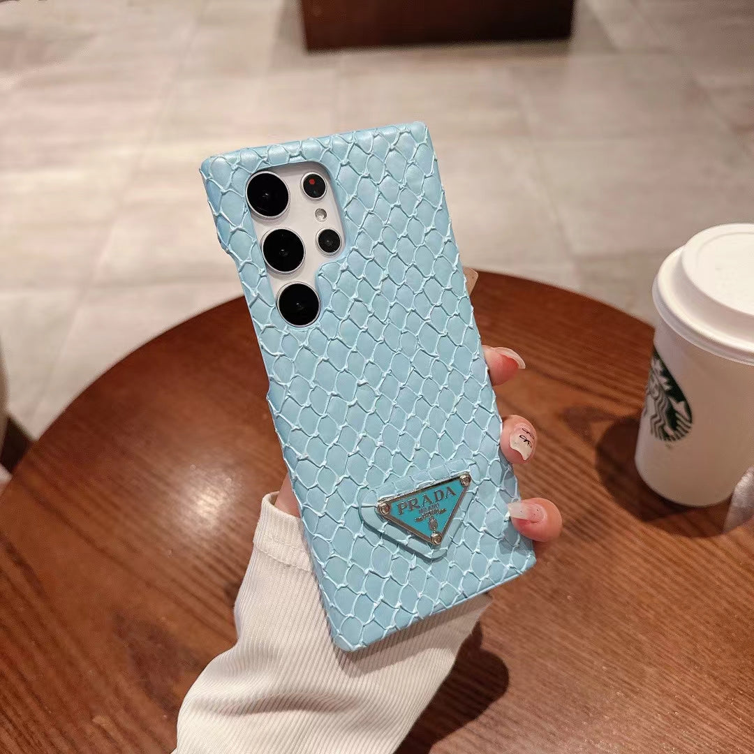Premium Prada Phone Case with Snake Pattern, angled view