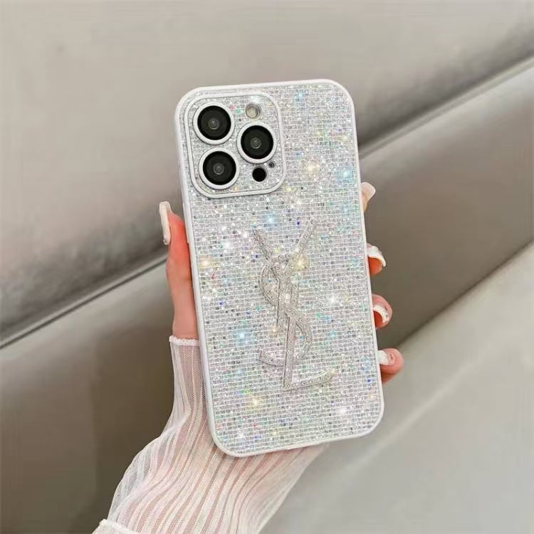 Premium YSL iPhone case with shimmering crystals