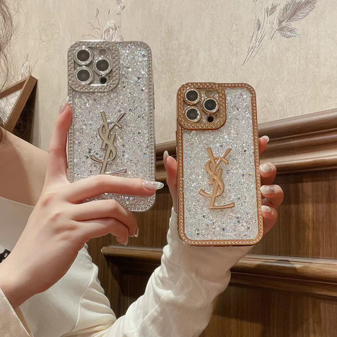 YSL Crystal iPhone Case with elegant crystal embellishments