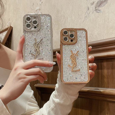 YSL Crystal iPhone Case with elegant crystal embellishments