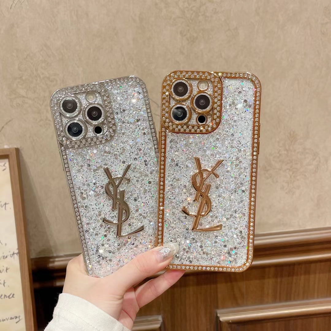 Luxury YSL Lady iPhone case adorned with crystals