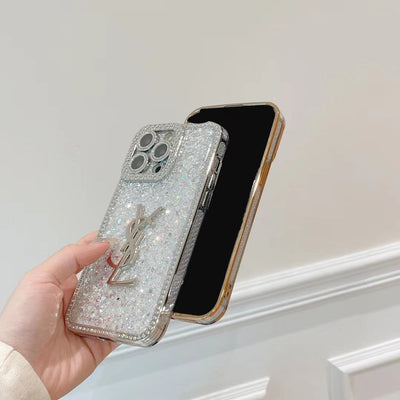 Designer YSL iPhone case with luxurious crystal detail