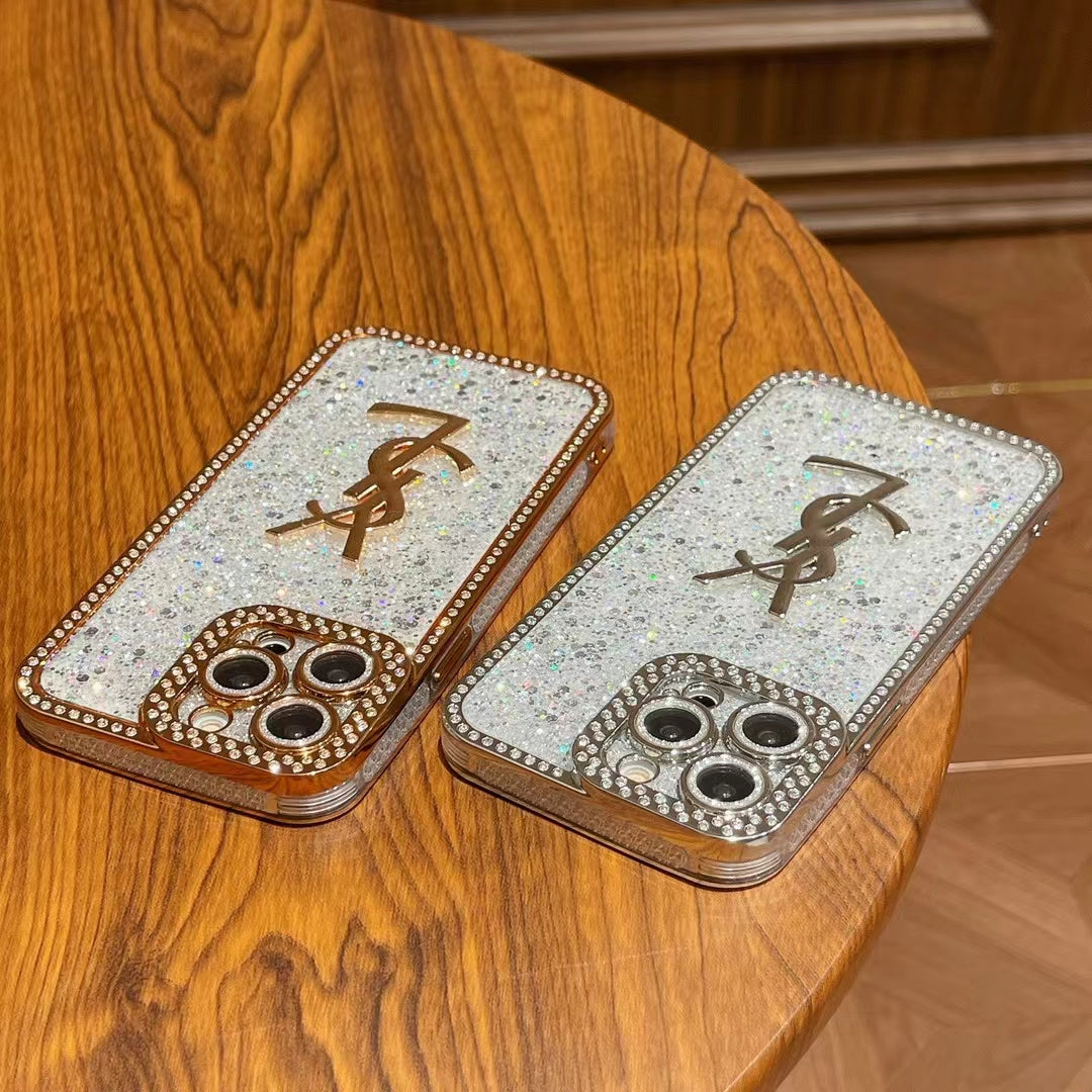 Fashionable YSL iPhone cover featuring crystal design