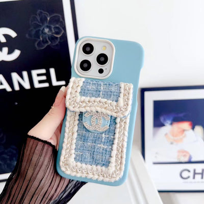 Chanel-inspired iPhone case featuring elegant fabric pocket