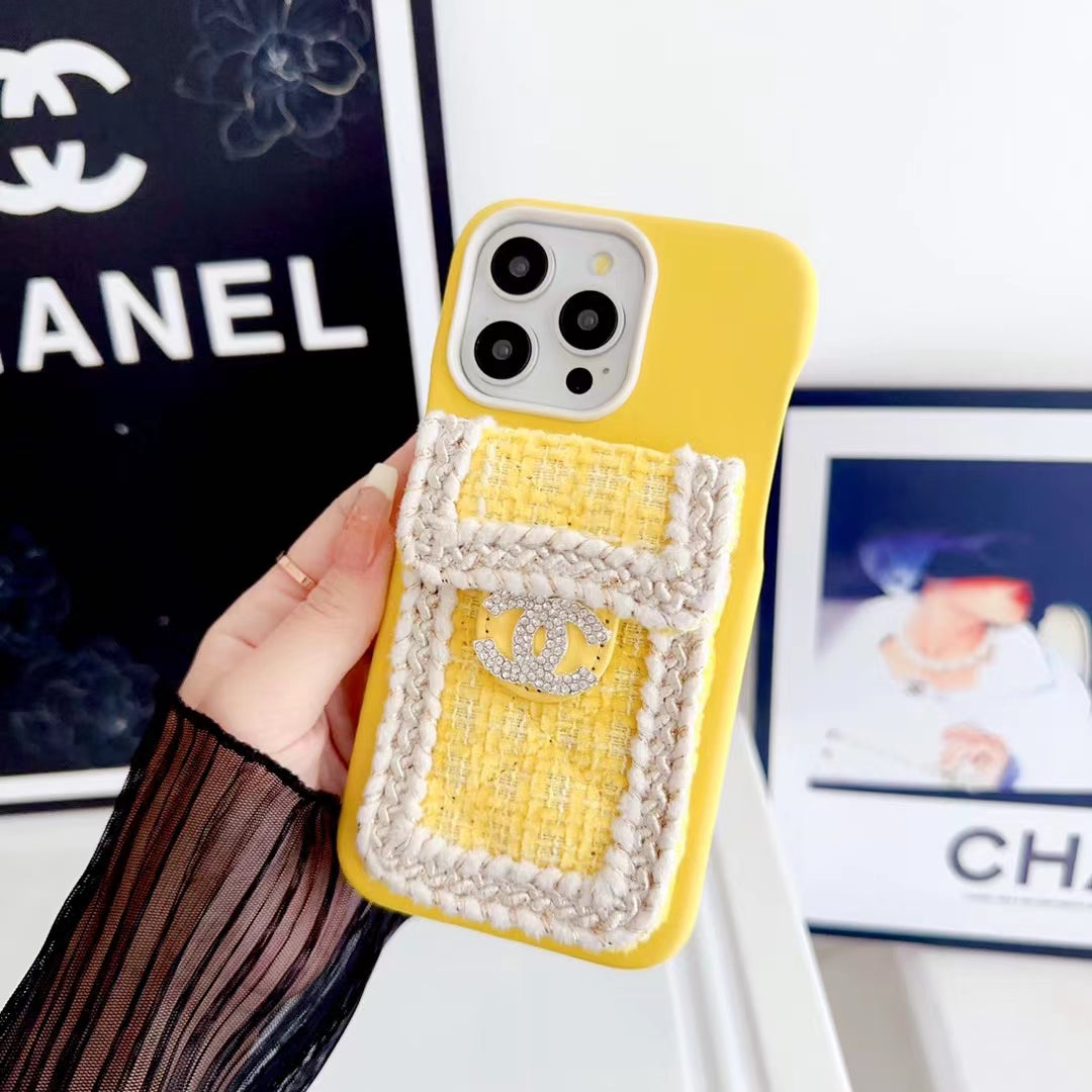 Elegant iPhone case with Chanel-inspired design and card holde