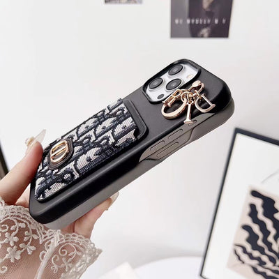 Black Dior iPhone cover with detachable chain