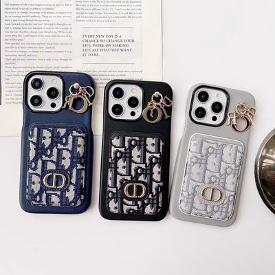 Dior luxury iPhone case with card holder and chain