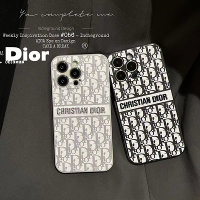 Side Profile of Luxury Dior iPhone Case Slim Fit" - "Side profile view of the Luxury Dior iPhone Case, showcasing its slim fit and precision cutouts for iPhone buttons and ports