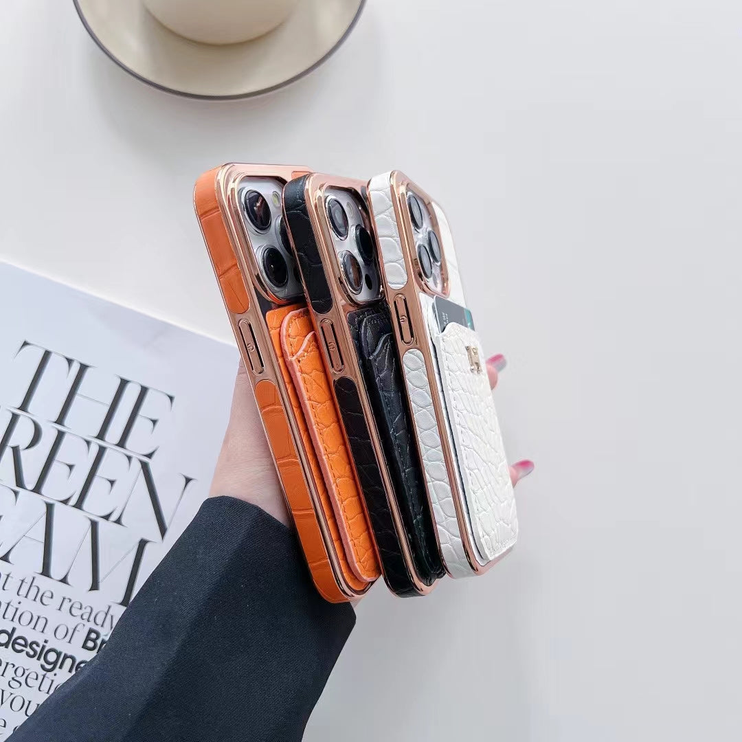 Luxury Croc-Embossed iPhone Case with Card Holder