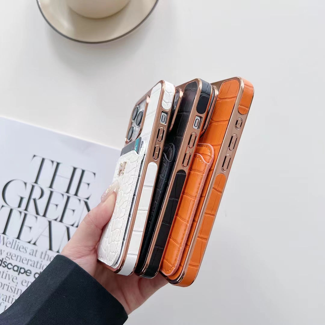 Luxury Croc-Embossed iPhone Case with Card Holder