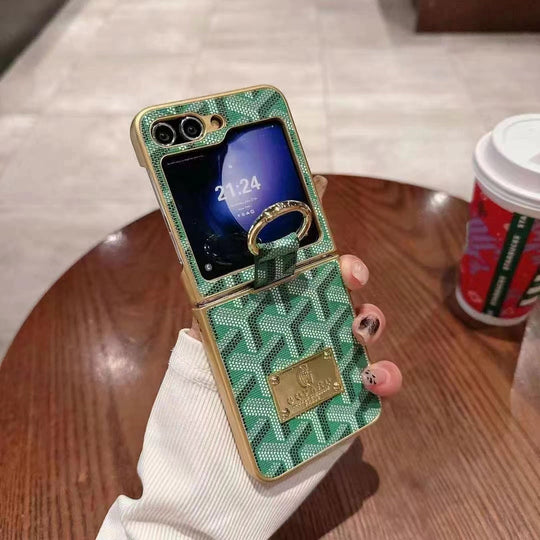 Luxury Goyard Design Samsung Z Flip Case with Folding Screen Protection
