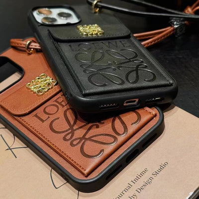 Close-up of Loewe iPhone Case showing integrated card holder