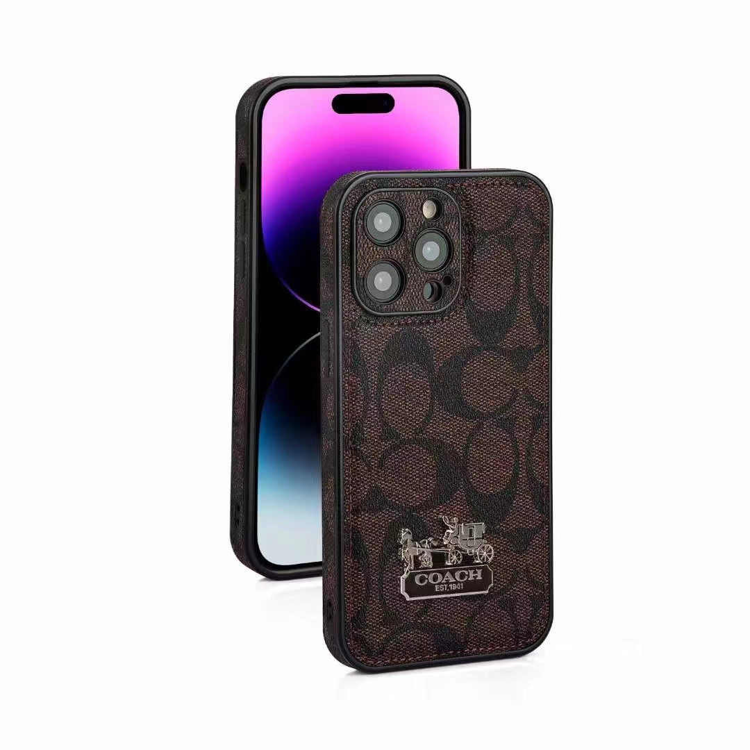 Luxury Embossed iPhone Case with Iconic Carriage Logo
