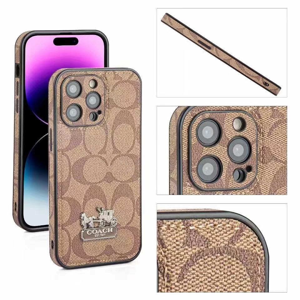 Luxury Embossed iPhone Case with Iconic Carriage Logo