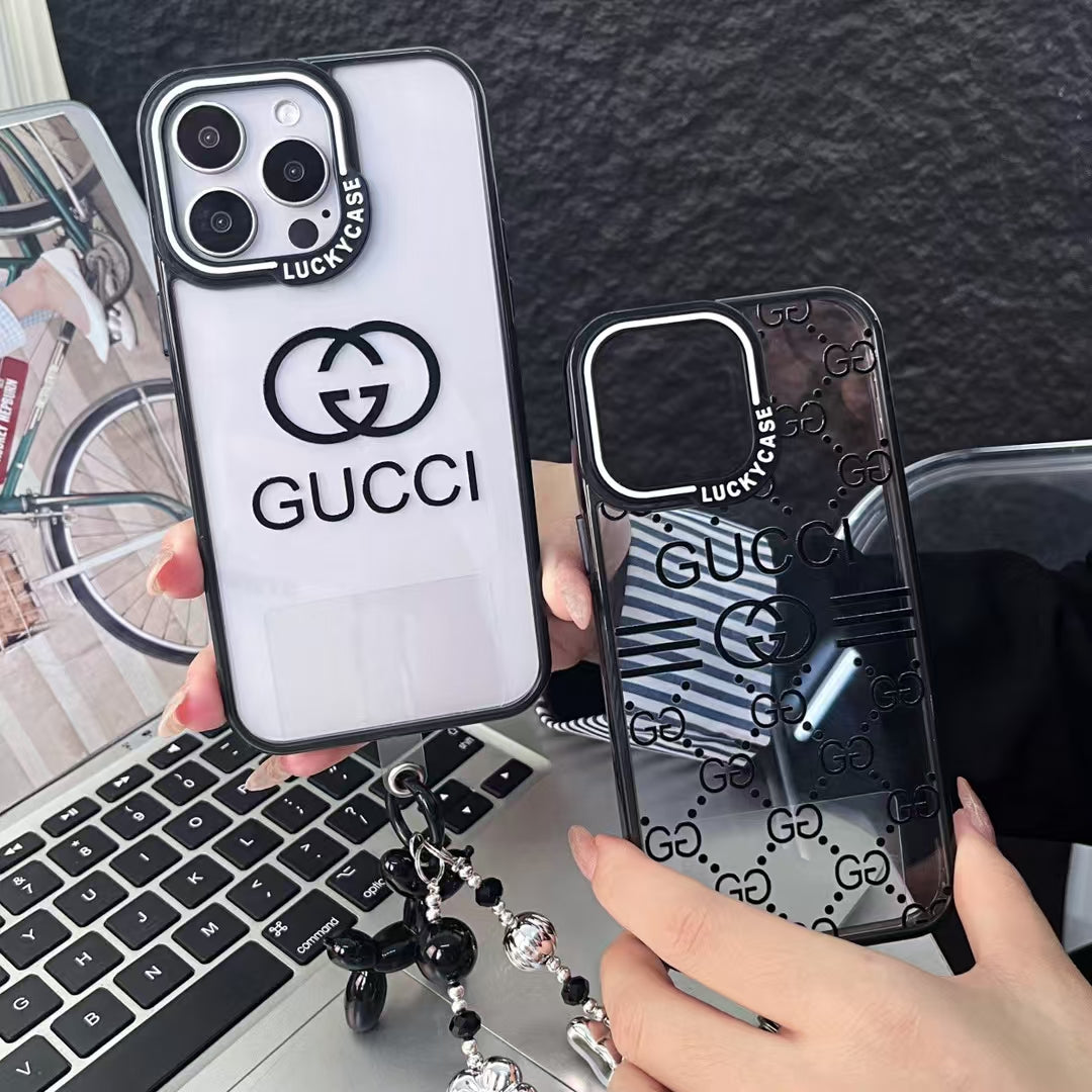 GG-Inspired Transparent iPhone Case with Stylish Logo Pattern