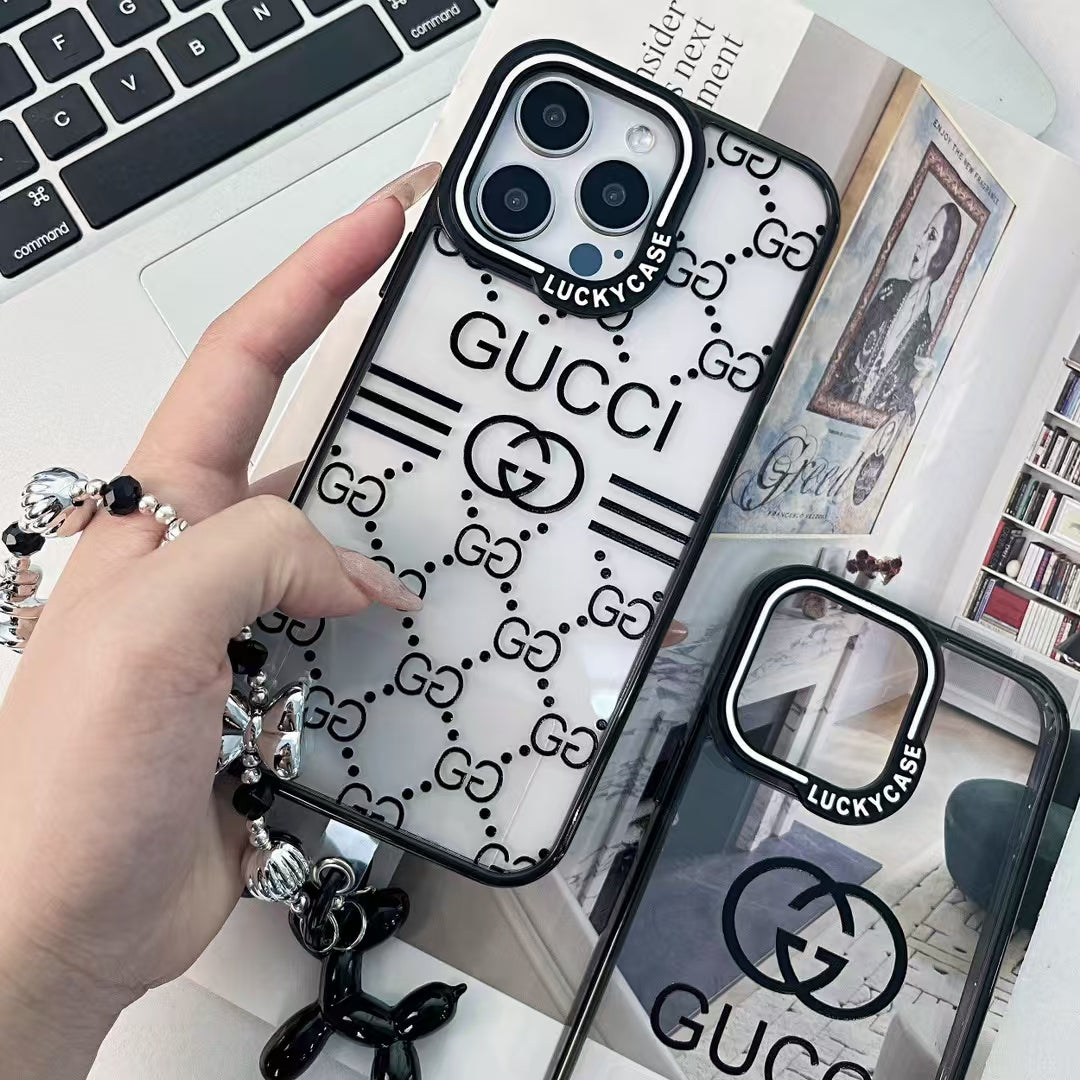 GG-Inspired Transparent iPhone Case with Stylish Logo Pattern