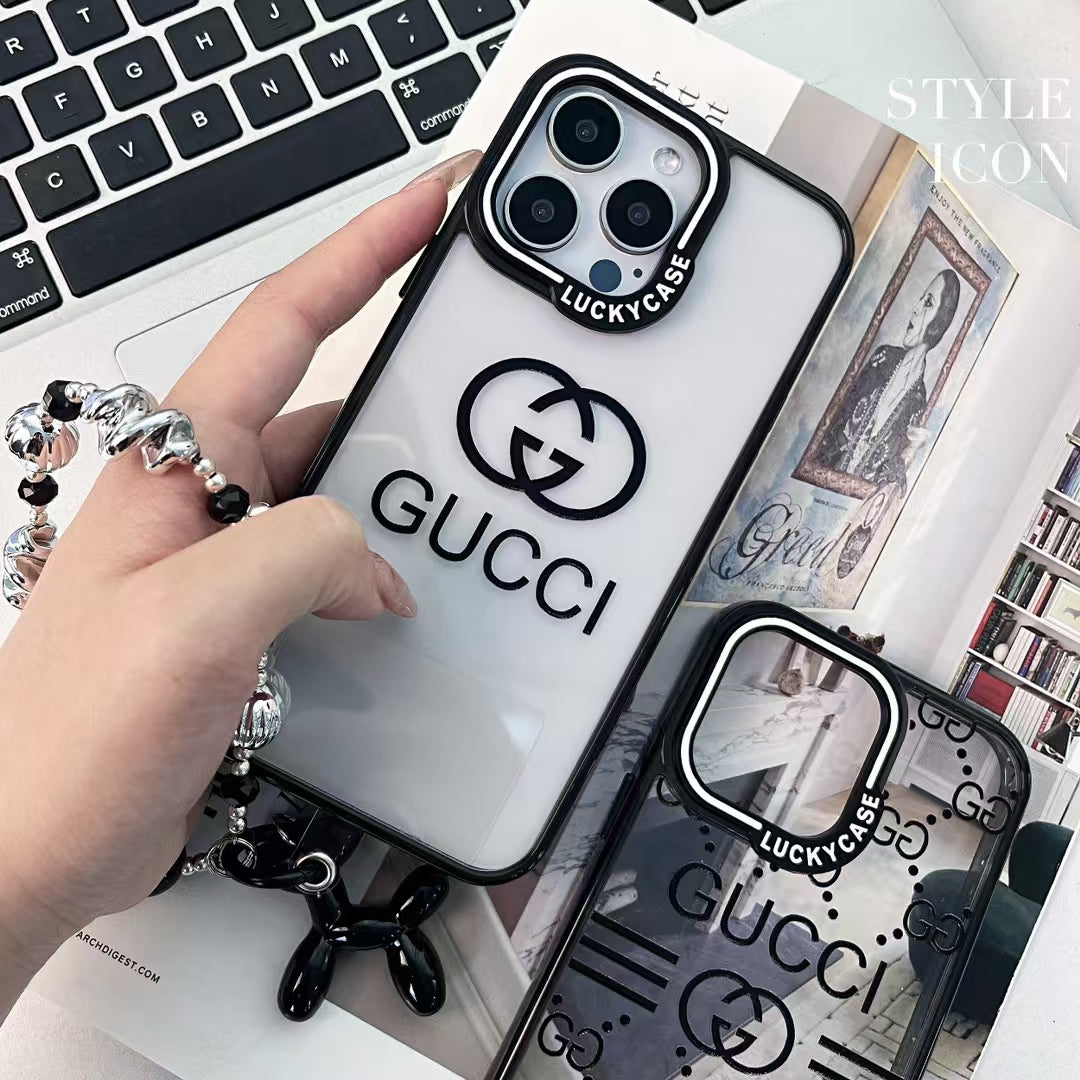 GG-Inspired Transparent iPhone Case with Stylish Logo Pattern