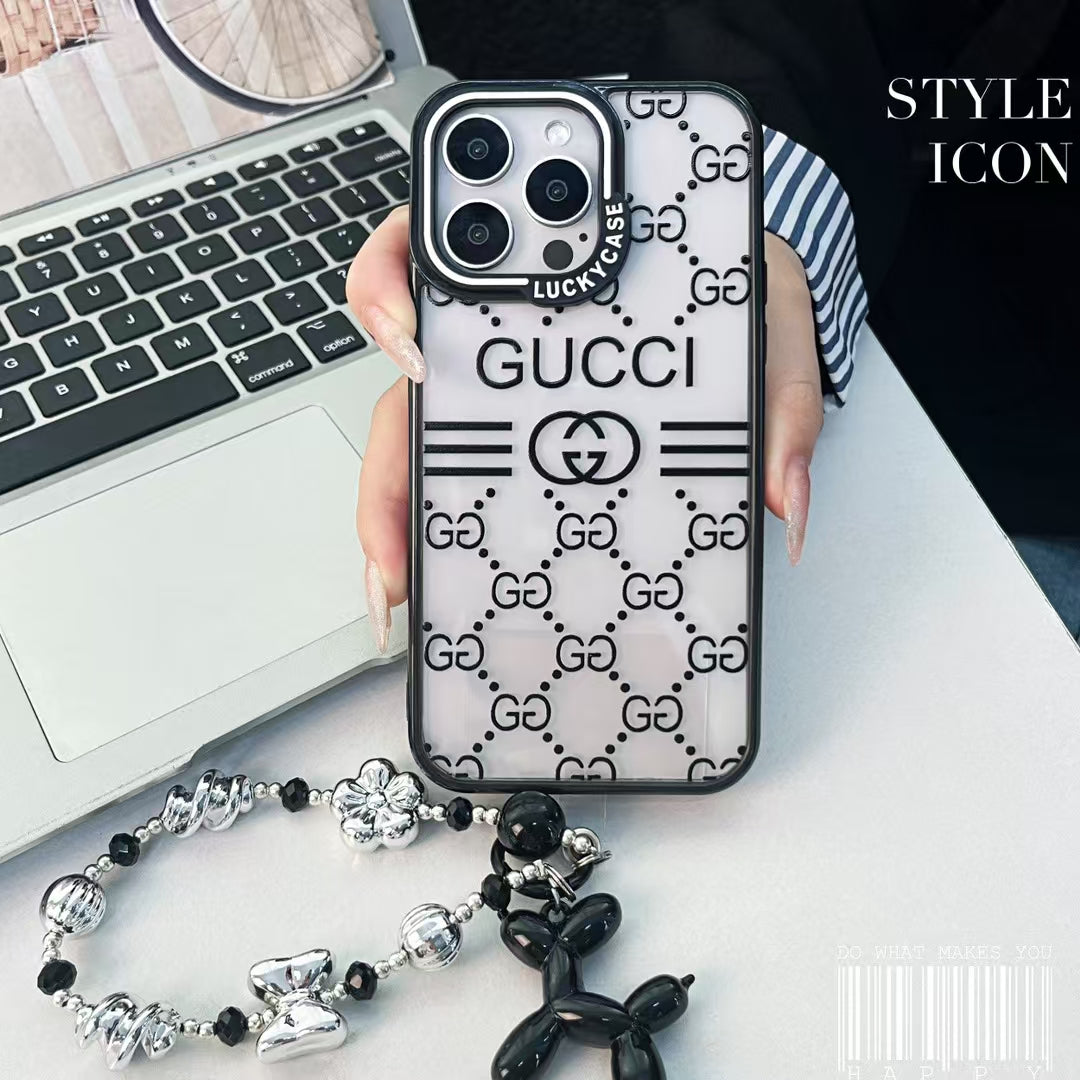 GG-Inspired Transparent iPhone Case with Stylish Logo Pattern