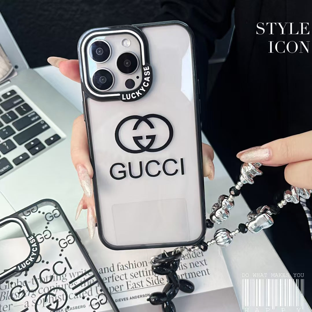 GG-Inspired Transparent iPhone Case with Stylish Logo Pattern