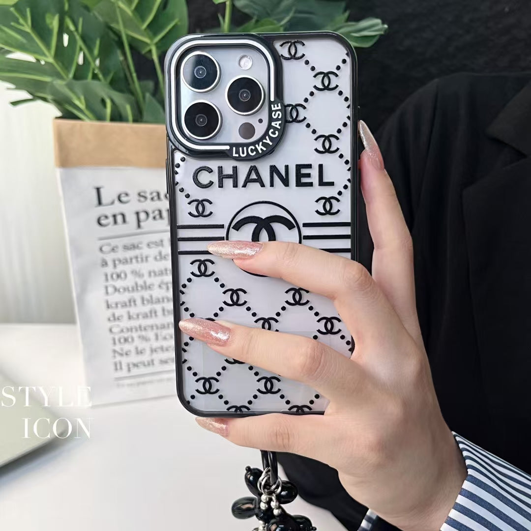 CC-Inspired Transparent iPhone Case with Stylish Logo Pattern