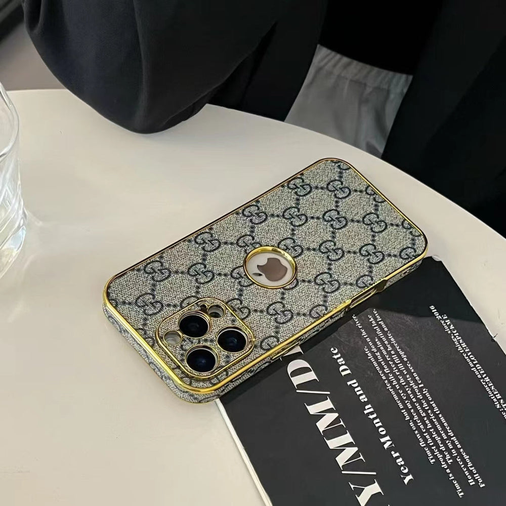 Luxury Inspired Monogram iPhone Case with Gold Trim