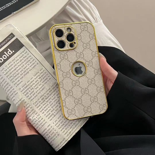 Luxury Inspired Monogram iPhone Case with Gold Trim