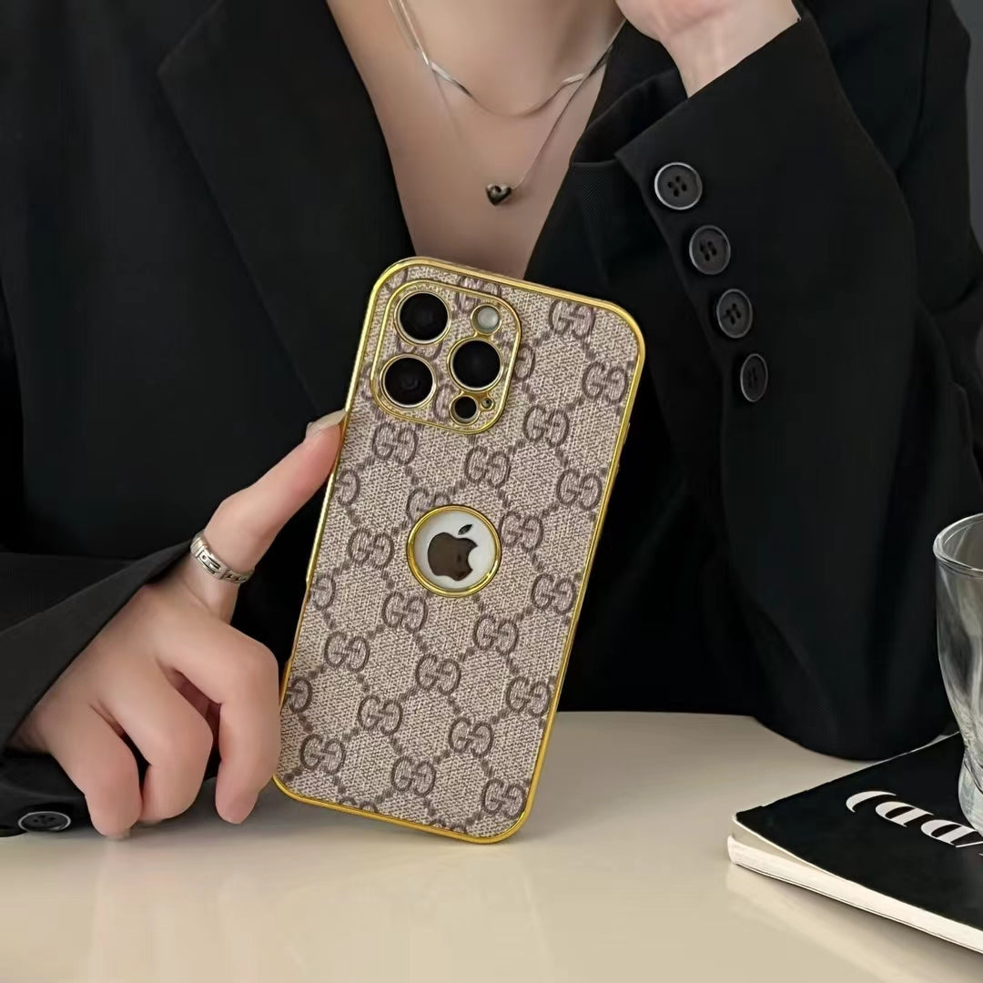 Luxury Inspired Monogram iPhone Case with Gold Trim