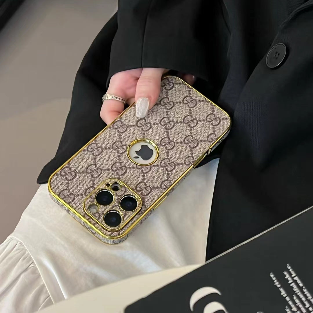 Luxury Inspired Monogram iPhone Case with Gold Trim