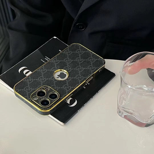 Luxury Inspired Monogram iPhone Case with Gold Trim