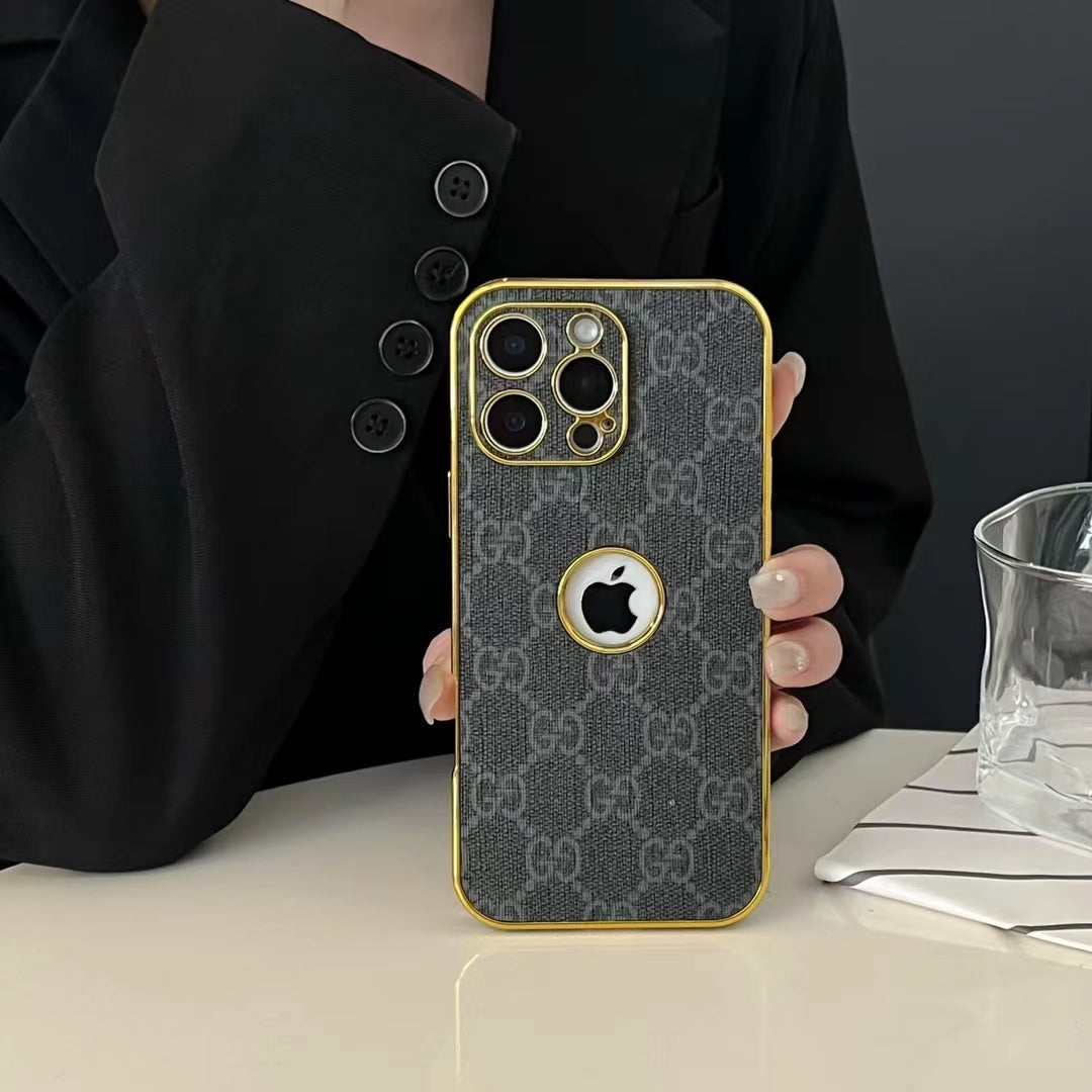 Luxury Inspired Monogram iPhone Case with Gold Trim