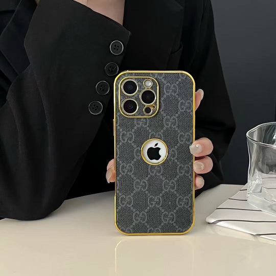 Luxury Inspired Monogram iPhone Case with Gold Trim