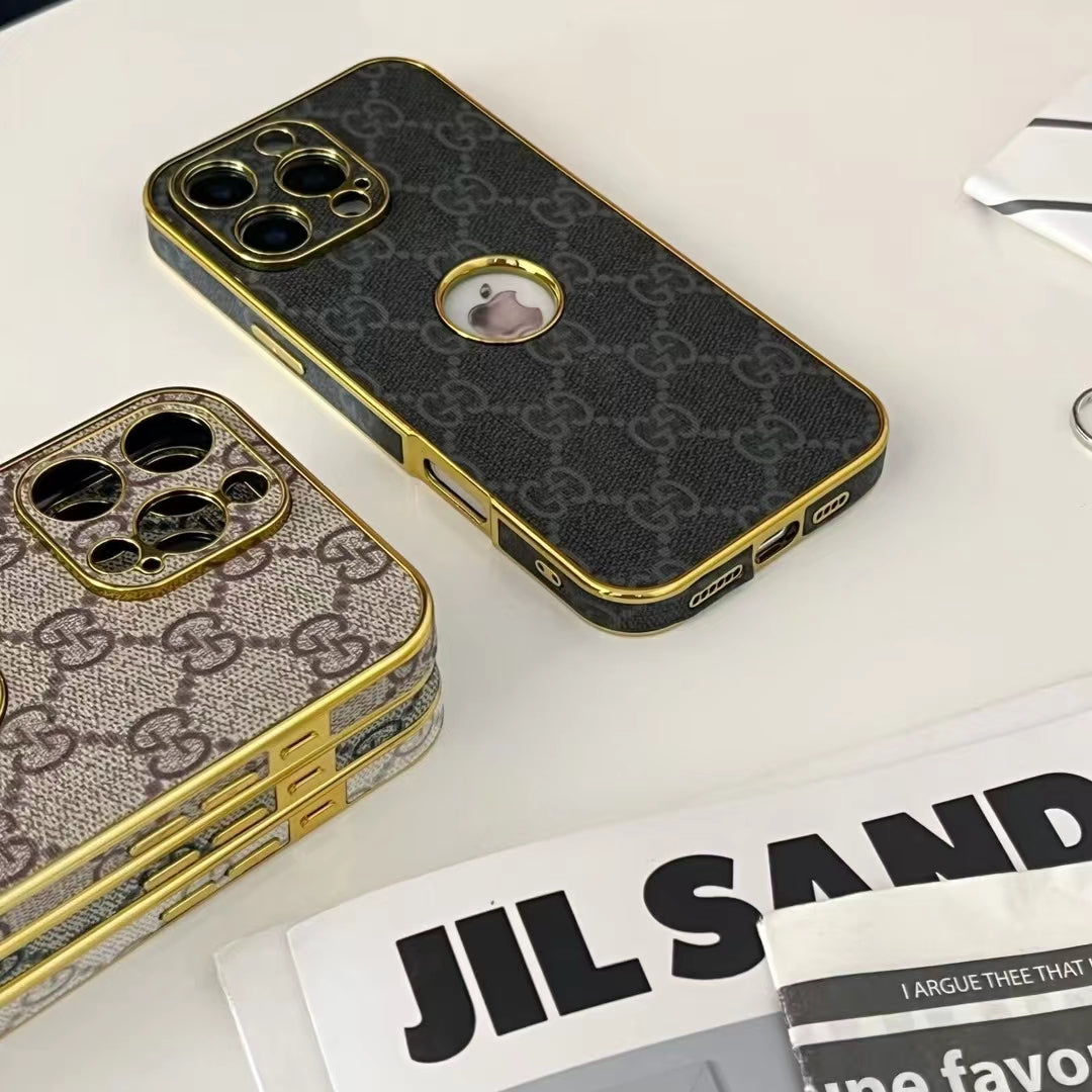 Luxury Inspired Monogram iPhone Case with Gold Trim