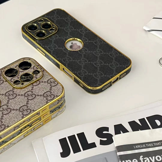 Luxury Inspired Monogram iPhone Case with Gold Trim