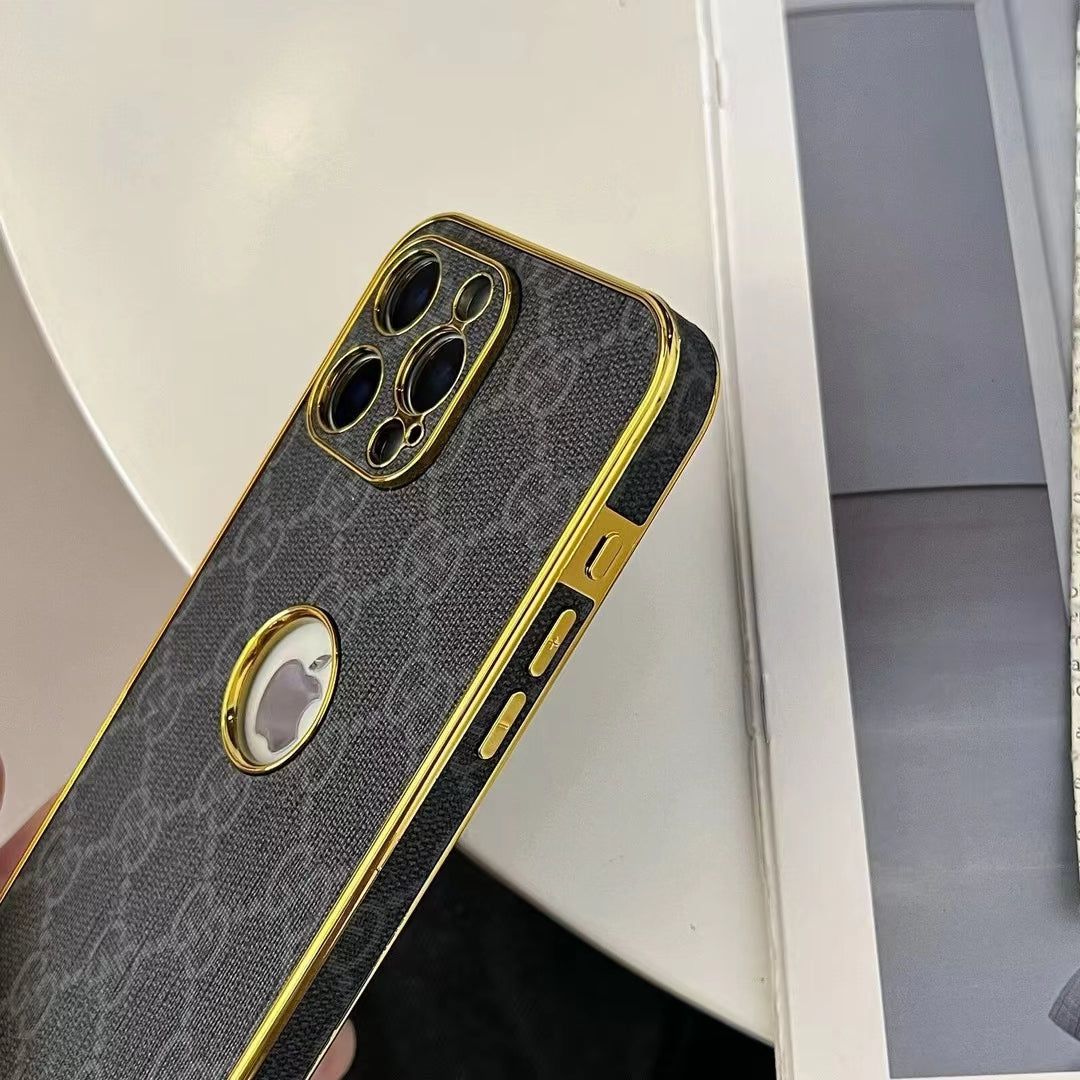 Luxury Inspired Monogram iPhone Case with Gold Trim