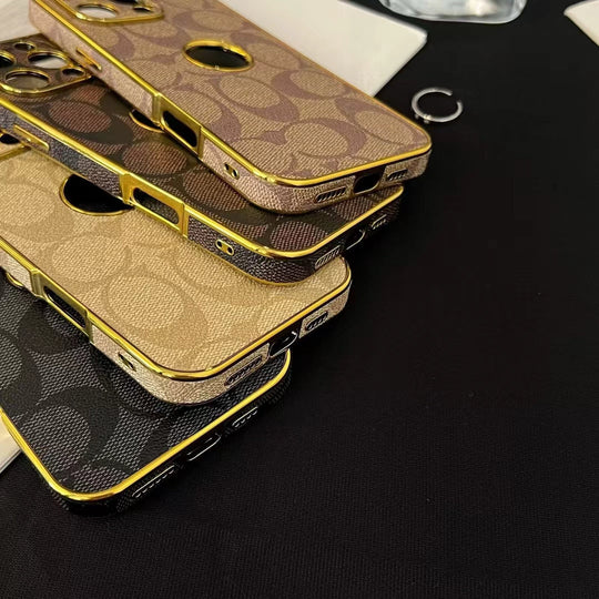 Inspired Luxury Monogram iPhone Case with Gold Trim