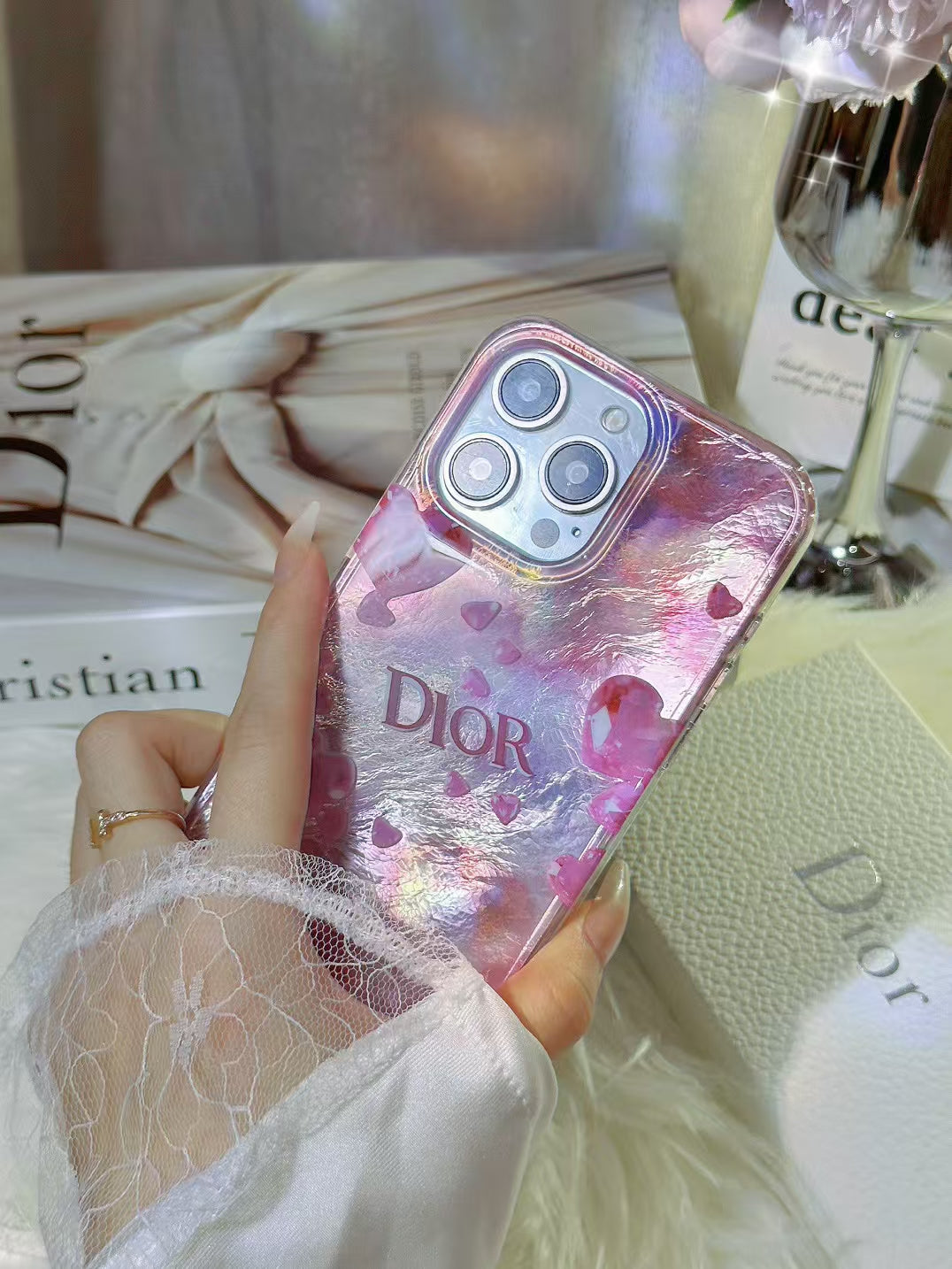 Luxury Crystal Heart CD-Inspired iPhone Case