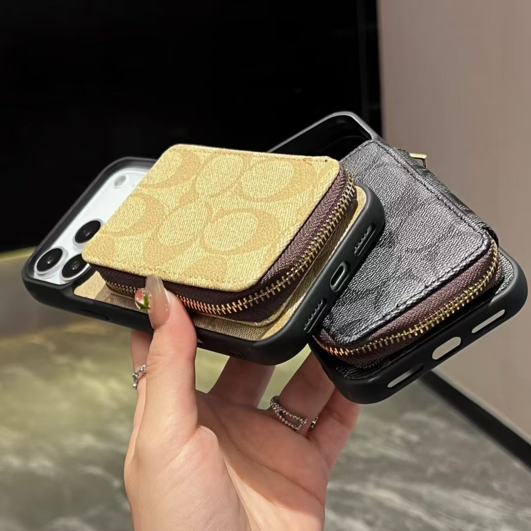 Luxury CO Monogram Wallet Phone Case with Zipper Pocket