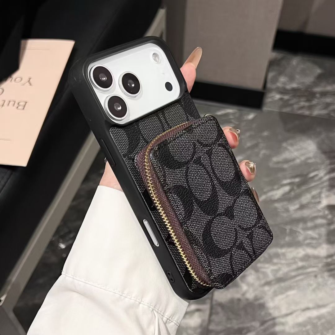 Luxury CO Monogram Wallet Phone Case with Zipper Pocket