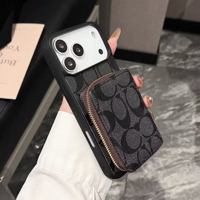 Luxury CO Monogram Wallet Phone Case with Zipper Pocket