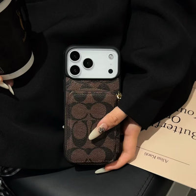 Luxury CO Monogram Wallet Phone Case with Zipper Pocket