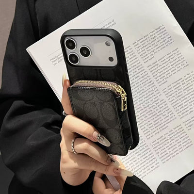 Luxury CO Monogram Wallet Phone Case with Zipper Pocket
