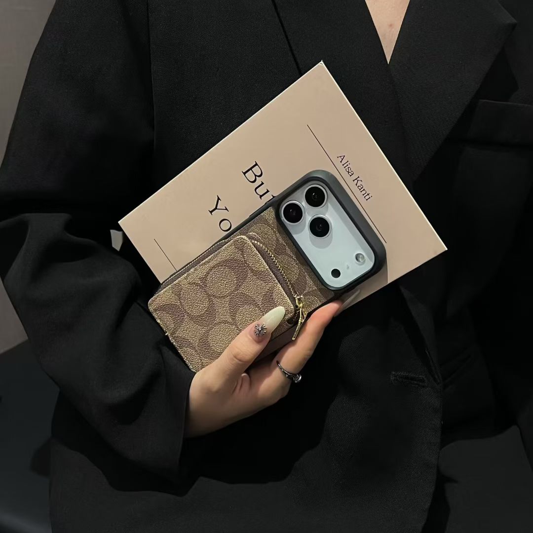 Luxury CO Monogram Wallet Phone Case with Zipper Pocket