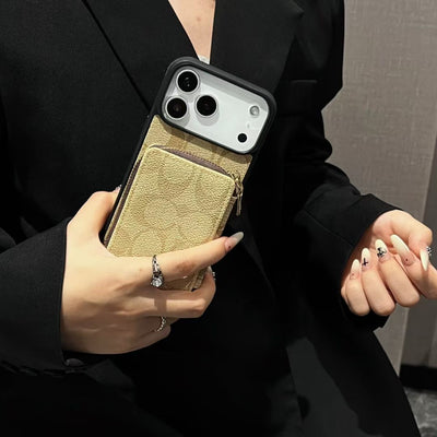 Luxury CO Monogram Wallet Phone Case with Zipper Pocket