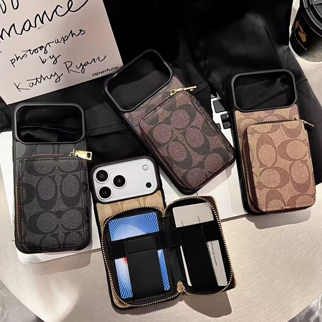Luxury CO Monogram Wallet Phone Case with Zipper Pocket