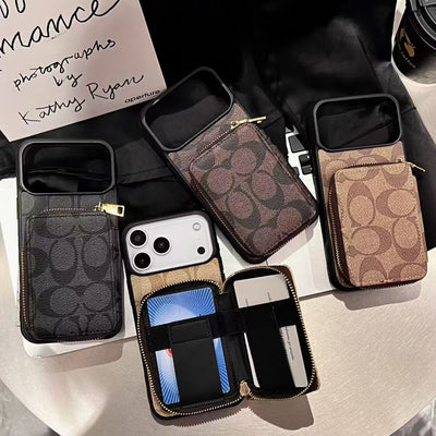 Luxury CO Monogram Wallet Phone Case with Zipper Pocket